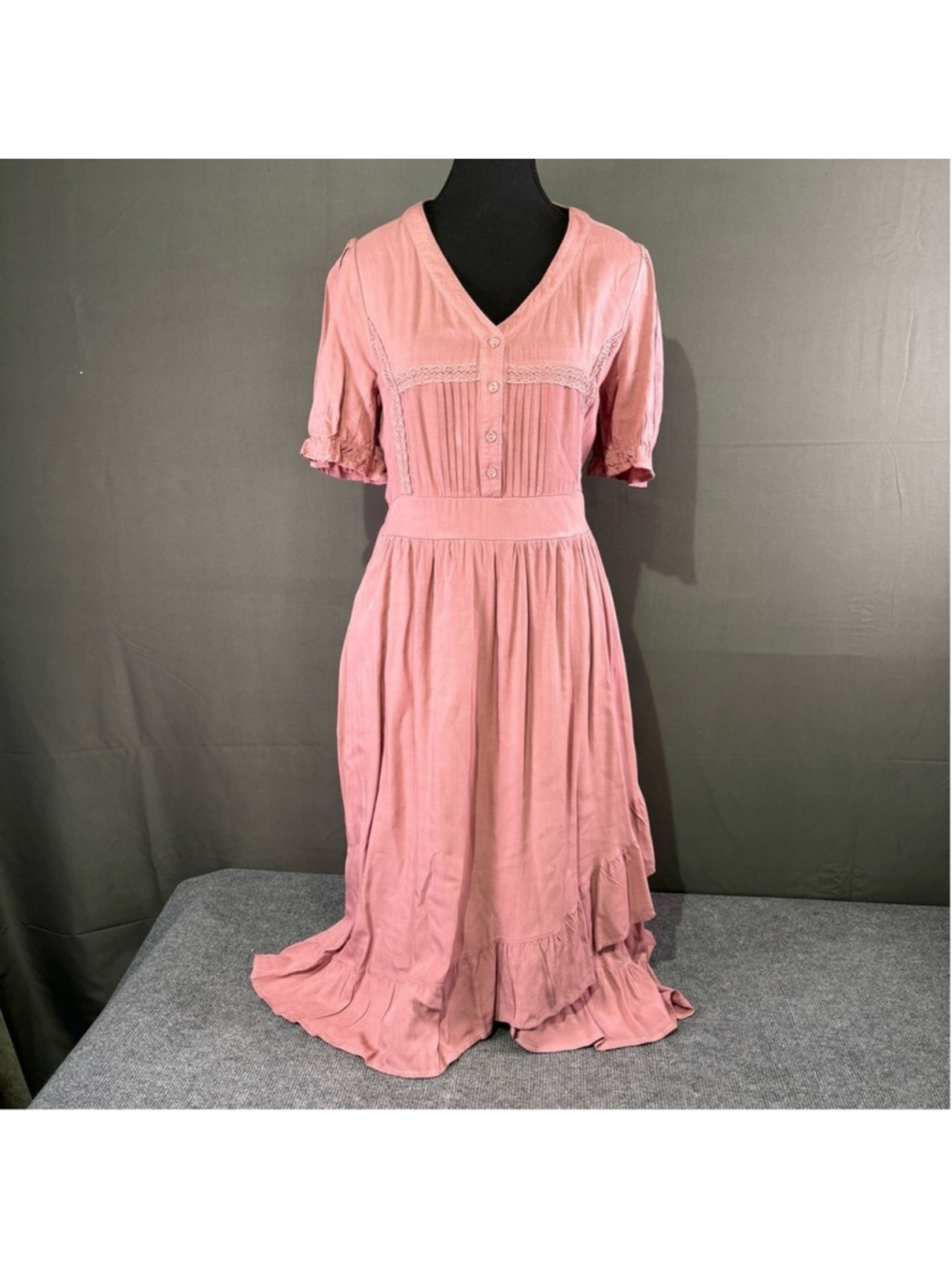 Baltic Born Dress Women's M Maxi Cottagecore Ruffle Romantic Smocked Pink Boho - Picture 2 of 15